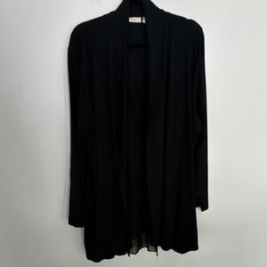 LOGO Lavish Women's Knit Cardigan Sweater Black Lace Chiffon Plus 3X Long Sleeve